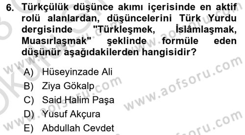 Türkiye´de Sosyoloji Dersi 2022 - 2023 Yılı Yaz Okulu Sınav Soruları 6. Soru