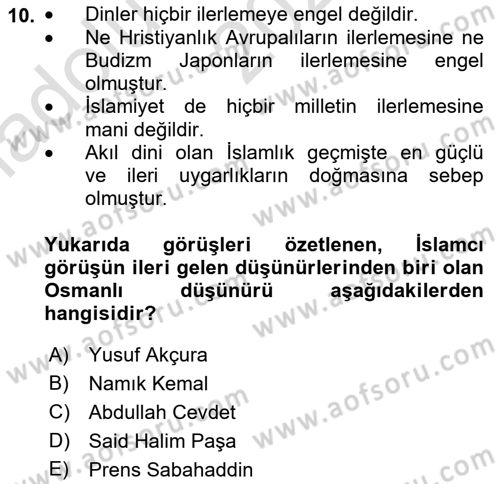 Türkiye´de Sosyoloji Dersi 2023 - 2024 Yılı (Vize) Ara Sınav Soruları 10. Soru