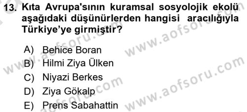 Türkiye´de Sosyoloji Dersi Ara Sınavı Deneme Sınav Soruları 13. Soru