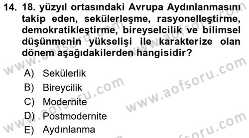 Türkiye´de Sosyoloji Dersi 2023 - 2024 Yılı (Vize) Ara Sınav Soruları 14. Soru