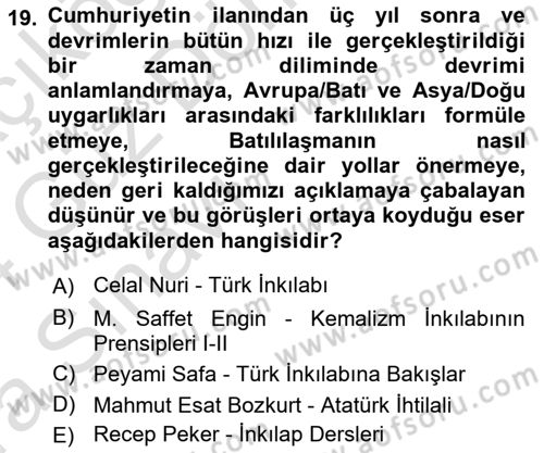 Türkiye´de Sosyoloji Dersi Ara Sınavı Deneme Sınav Soruları 19. Soru