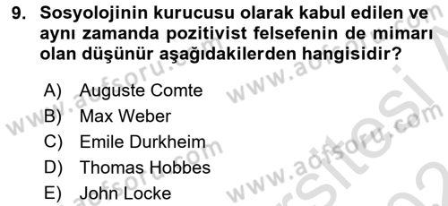 Türkiye´de Sosyoloji Dersi 2023 - 2024 Yılı (Vize) Ara Sınav Soruları 9. Soru