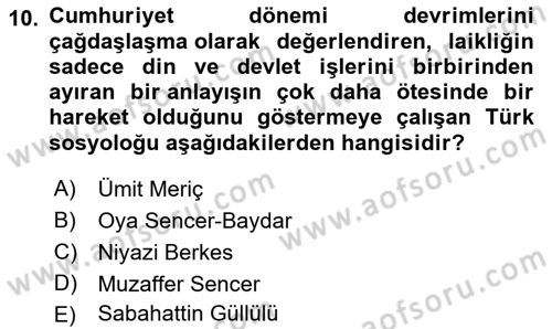 Türkiye´de Sosyoloji Dersi 2023 - 2024 Yılı (Final) Dönem Sonu Sınav Soruları 10. Soru