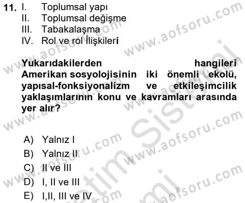 Türkiye´de Sosyoloji Dersi 2023 - 2024 Yılı (Final) Dönem Sonu Sınav Soruları 11. Soru