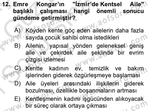 Türkiye´de Sosyoloji Dersi 2023 - 2024 Yılı (Final) Dönem Sonu Sınav Soruları 12. Soru