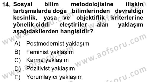 Türkiye´de Sosyoloji Dersi 2023 - 2024 Yılı (Final) Dönem Sonu Sınav Soruları 14. Soru