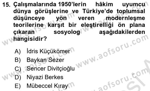 Türkiye´de Sosyoloji Dersi 2023 - 2024 Yılı (Final) Dönem Sonu Sınav Soruları 15. Soru