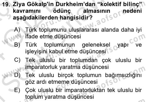 Türkiye´de Sosyoloji Dersi 2023 - 2024 Yılı (Final) Dönem Sonu Sınav Soruları 19. Soru