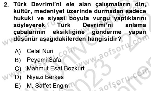 Türkiye´de Sosyoloji Dersi 2023 - 2024 Yılı (Final) Dönem Sonu Sınav Soruları 2. Soru