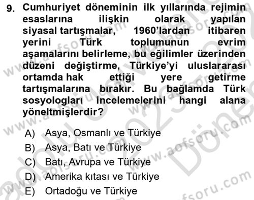 Türkiye´de Sosyoloji Dersi 2023 - 2024 Yılı (Final) Dönem Sonu Sınav Soruları 9. Soru