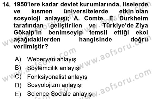 Türkiye´de Sosyoloji Dersi 2023 - 2024 Yılı Yaz Okulu Sınav Soruları 14. Soru