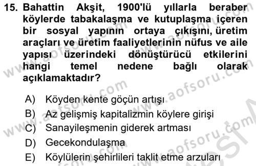 Türkiye´de Sosyoloji Dersi 2023 - 2024 Yılı Yaz Okulu Sınav Soruları 15. Soru