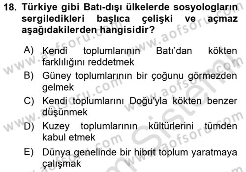 Türkiye´de Sosyoloji Dersi 2023 - 2024 Yılı Yaz Okulu Sınav Soruları 18. Soru