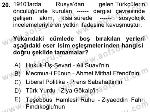Türkiye´de Sosyoloji Dersi 2023 - 2024 Yılı Yaz Okulu Sınav Soruları 20. Soru