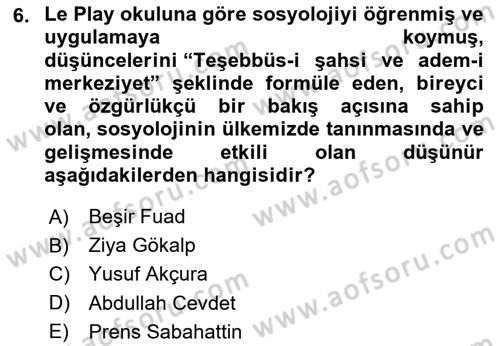 Türkiye´de Sosyoloji Dersi 2023 - 2024 Yılı Yaz Okulu Sınav Soruları 6. Soru