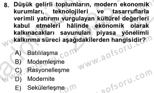 Türkiye´de Sosyoloji Dersi 2023 - 2024 Yılı Yaz Okulu Sınav Soruları 8. Soru