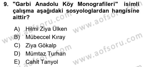 Türkiye´de Sosyoloji Dersi 2023 - 2024 Yılı Yaz Okulu Sınav Soruları 9. Soru