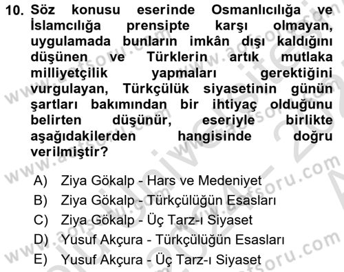 Türkiye´de Sosyoloji Dersi 2024 - 2025 Yılı (Vize) Ara Sınav Soruları 10. Soru