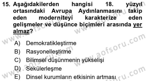 Türkiye´de Sosyoloji Dersi Ara Sınavı Deneme Sınav Soruları 15. Soru