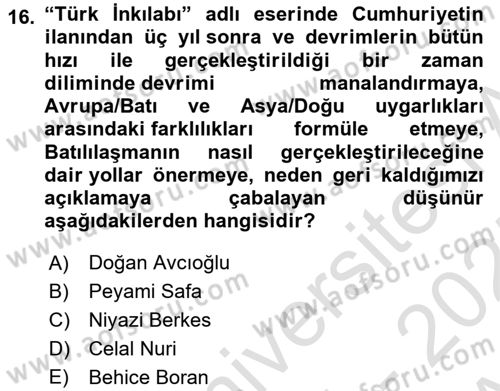 Türkiye´de Sosyoloji Dersi 2024 - 2025 Yılı (Vize) Ara Sınav Soruları 16. Soru