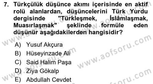 Türkiye´de Sosyoloji Dersi Ara Sınavı Deneme Sınav Soruları 7. Soru