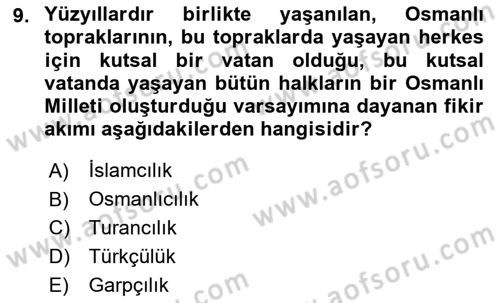 Türkiye´de Sosyoloji Dersi Ara Sınavı Deneme Sınav Soruları 9. Soru