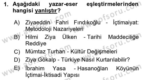 Türkiye´de Sosyoloji Dersi 2024 - 2025 Yılı (Final) Dönem Sonu Sınav Soruları 1. Soru