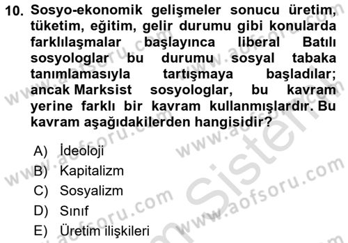 Türkiye´de Sosyoloji Dersi 2024 - 2025 Yılı (Final) Dönem Sonu Sınav Soruları 10. Soru
