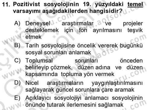 Türkiye´de Sosyoloji Dersi 2024 - 2025 Yılı (Final) Dönem Sonu Sınav Soruları 11. Soru