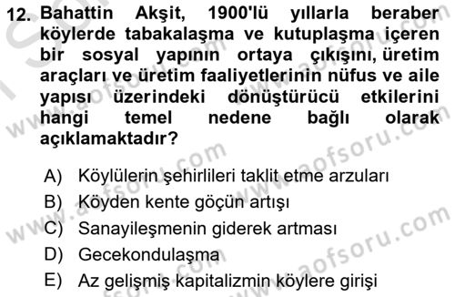 Türkiye´de Sosyoloji Dersi 2024 - 2025 Yılı (Final) Dönem Sonu Sınav Soruları 12. Soru