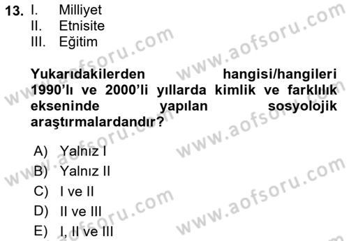 Türkiye´de Sosyoloji Dersi 2024 - 2025 Yılı (Final) Dönem Sonu Sınav Soruları 13. Soru
