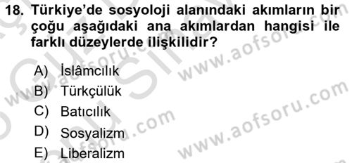 Türkiye´de Sosyoloji Dersi 2024 - 2025 Yılı (Final) Dönem Sonu Sınav Soruları 18. Soru
