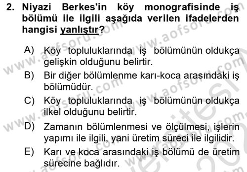 Türkiye´de Sosyoloji Dersi 2024 - 2025 Yılı (Final) Dönem Sonu Sınav Soruları 2. Soru