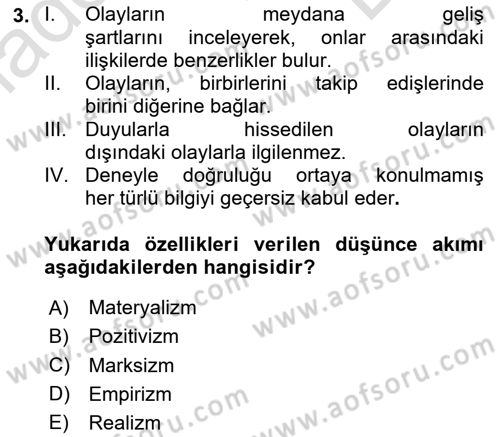 Türkiye´de Sosyoloji Dersi 2024 - 2025 Yılı (Final) Dönem Sonu Sınav Soruları 3. Soru
