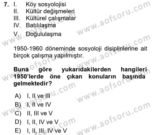 Türkiye´de Sosyoloji Dersi 2024 - 2025 Yılı (Final) Dönem Sonu Sınav Soruları 7. Soru