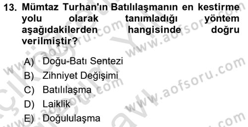 Türkiye´de Sosyoloji Dersi 2024 - 2025 Yılı Yaz Okulu Sınav Soruları 13. Soru
