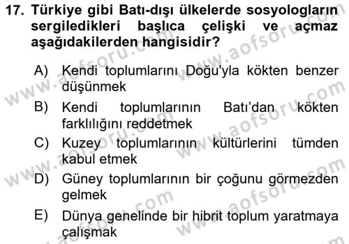 Türkiye´de Sosyoloji Dersi 2024 - 2025 Yılı Yaz Okulu Sınav Soruları 17. Soru