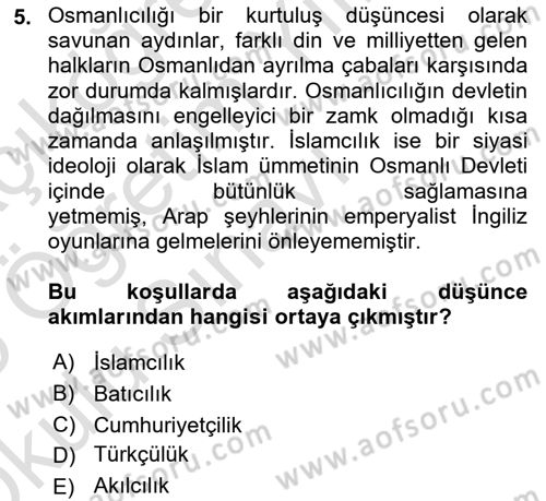 Türkiye´de Sosyoloji Dersi 2024 - 2025 Yılı Yaz Okulu Sınav Soruları 5. Soru