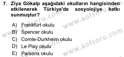 Türkiye´de Sosyoloji Dersi 2024 - 2025 Yılı Yaz Okulu Sınav Soruları 7. Soru
