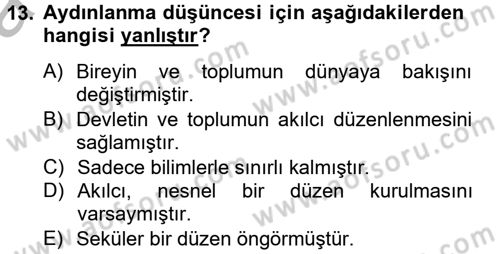 Din ve Toplum Dersi 2012 - 2013 Yılı (Vize) Ara Sınav Soruları 13. Soru