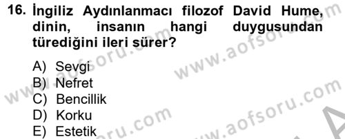 Din ve Toplum Dersi 2012 - 2013 Yılı (Vize) Ara Sınav Soruları 16. Soru