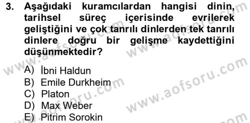 Din ve Toplum Dersi 2012 - 2013 Yılı (Vize) Ara Sınav Soruları 3. Soru