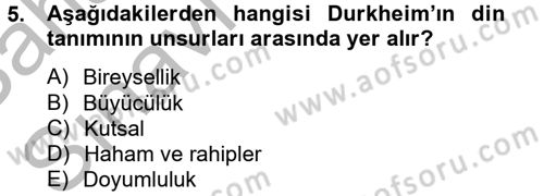 Din ve Toplum Dersi 2012 - 2013 Yılı (Vize) Ara Sınav Soruları 5. Soru