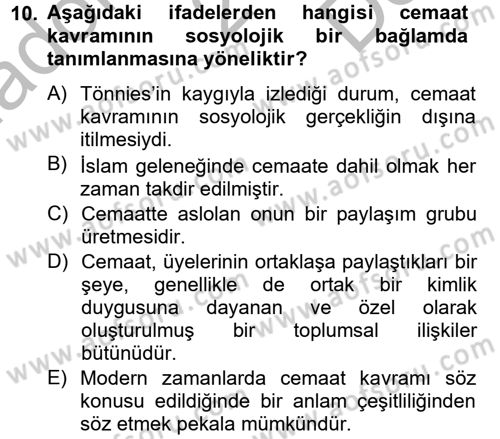 Din ve Toplum Dersi 2012 - 2013 Yılı (Final) Dönem Sonu Sınav Soruları 10. Soru