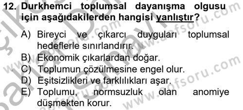 Din ve Toplum Dersi 2012 - 2013 Yılı (Final) Dönem Sonu Sınav Soruları 12. Soru