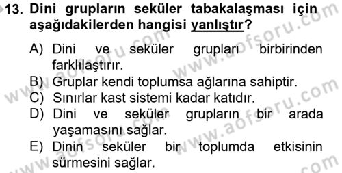 Din ve Toplum Dersi 2012 - 2013 Yılı (Final) Dönem Sonu Sınav Soruları 13. Soru