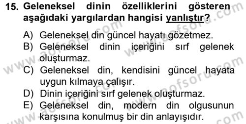 Din ve Toplum Dersi 2012 - 2013 Yılı (Final) Dönem Sonu Sınav Soruları 15. Soru