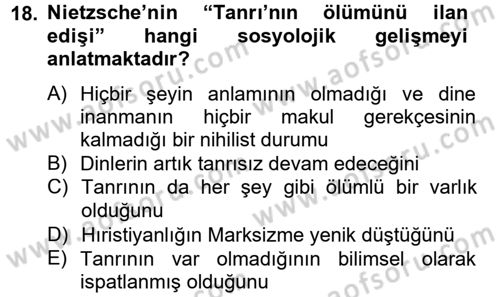 Din ve Toplum Dersi 2012 - 2013 Yılı (Final) Dönem Sonu Sınav Soruları 18. Soru