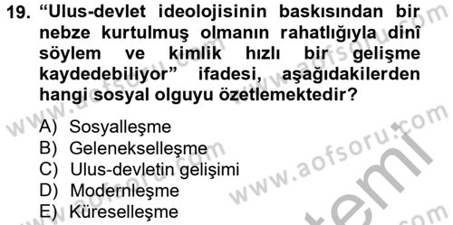 Din ve Toplum Dersi 2012 - 2013 Yılı (Final) Dönem Sonu Sınav Soruları 19. Soru