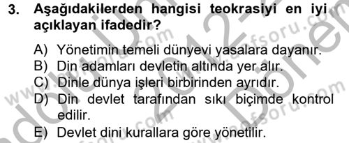 Din ve Toplum Dersi 2012 - 2013 Yılı (Final) Dönem Sonu Sınav Soruları 3. Soru